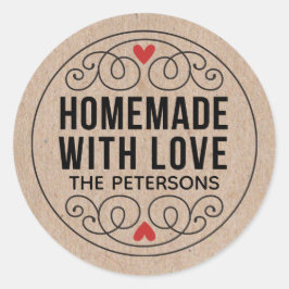 Pegatina Redonda Kraft personalizado hecho en casa con amor