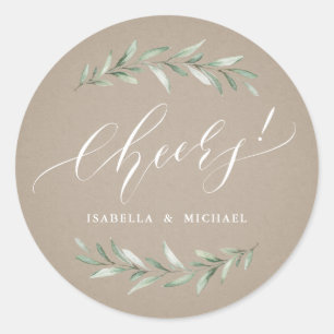 Pegatina Redonda Kraft Simple Greenery Calligraphy anima