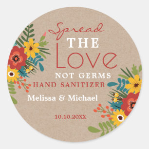 Pegatina Redonda Kraft Spread Love Hand Sanitizer Floral Boda