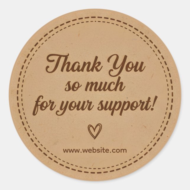 Pegatina Redonda Kraft Stitch Thank You Business Sticker (Anverso)