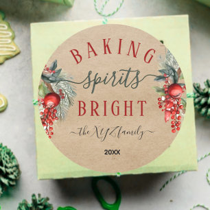 Pegatina Redonda Kraft Watercolor Baking Spirit Bright Holiday