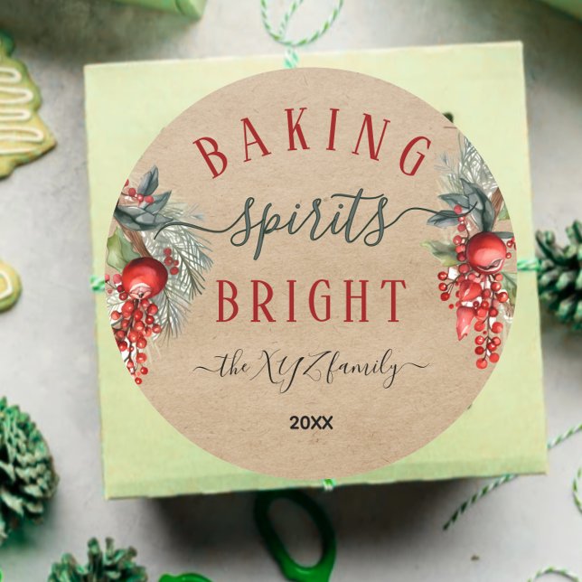 Pegatina Redonda Kraft Watercolor Baking Spirit Bright Holiday (Subido por el creador)