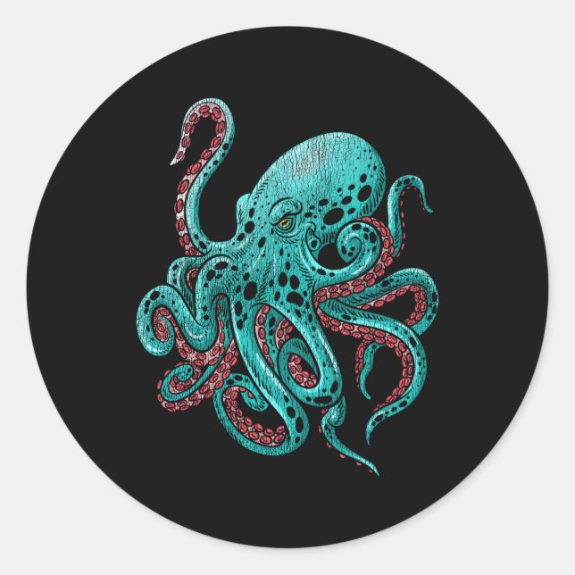 Pegatina Redonda Kraken Octopus (Anverso)