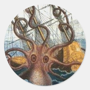 Pegatina Redonda Kraken Steampunk Octopus Vintage