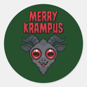 Pegatina Redonda Krampus Alegre y Espeluznantemente Lindo