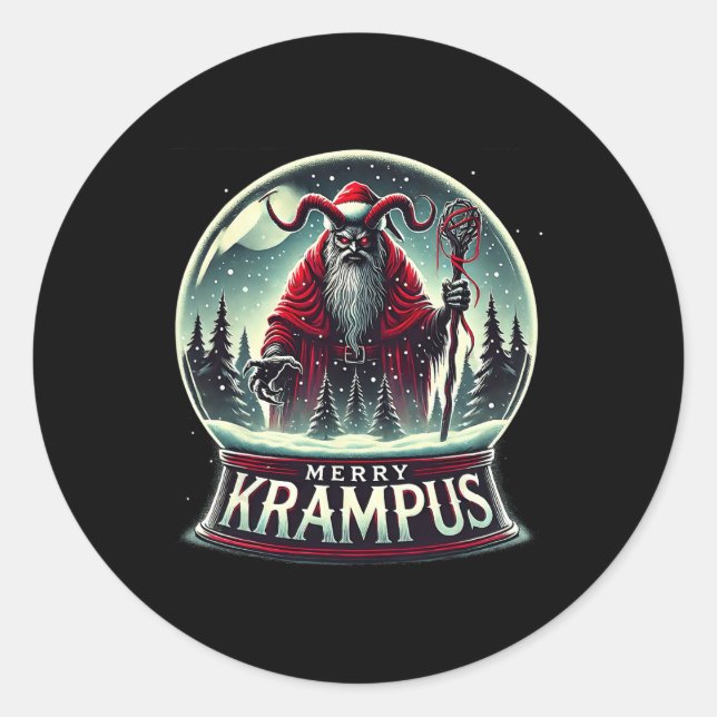 Pegatina Redonda Krampus Llega A La Ciudad Horror Merry Krampus Chr (Anverso)