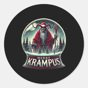 Pegatina Redonda Krampus Llega A La Ciudad Horror Merry Krampus Chr