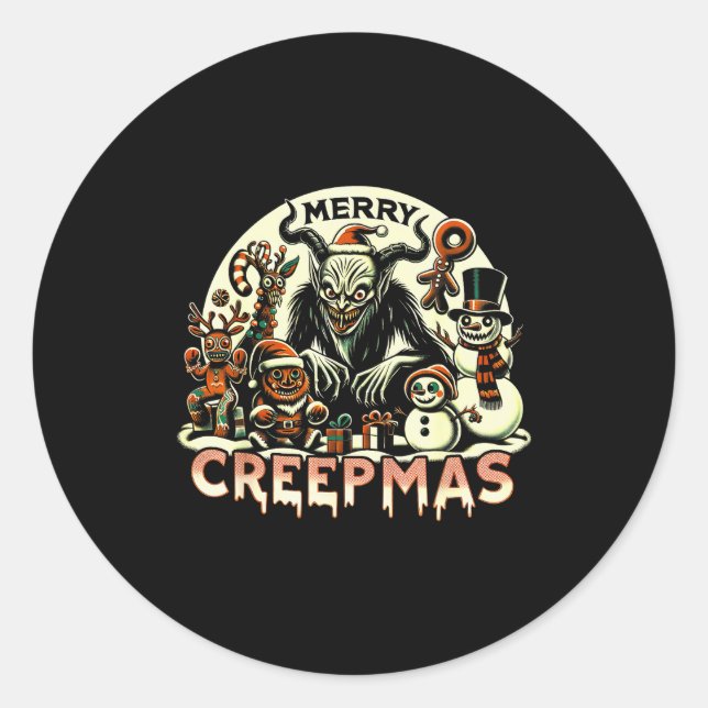 Pegatina Redonda Krampus Merry Creepmas Christmas 30’s Retro Cartoo (Anverso)