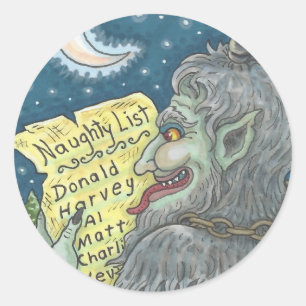PEGATINA REDONDA KRAMPUS NIÑOS PEQUEÑOS LISTAN NAVIDAD