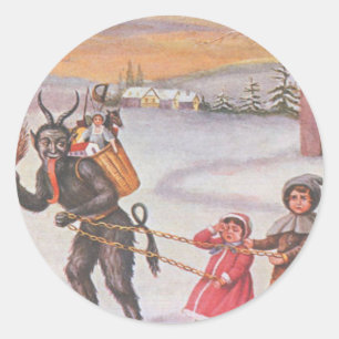 Pegatina Redonda Krampus robando juguetes y niños