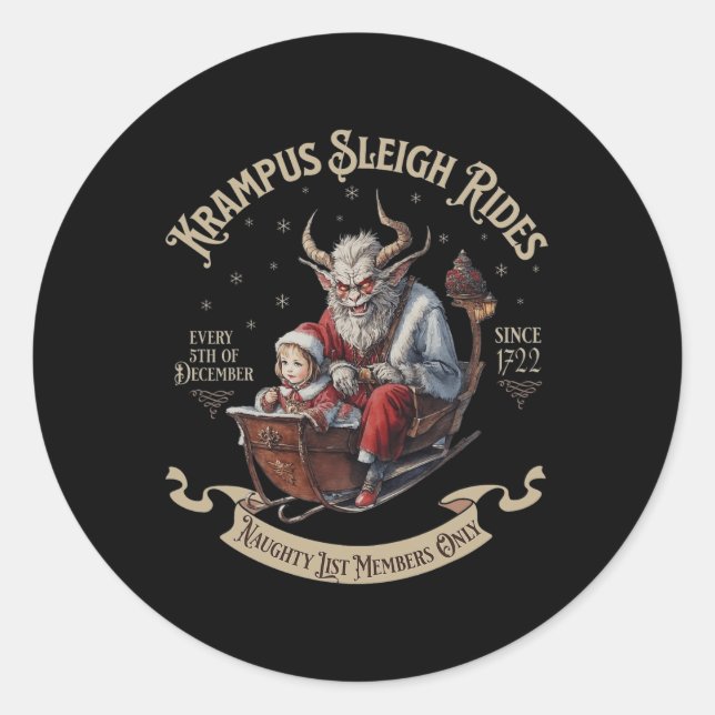 Pegatina Redonda Krampus Sleigh Rides (Anverso)