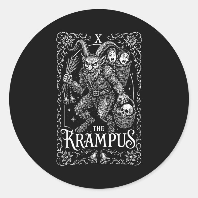 Pegatina Redonda Krampus Tarot Card Design Christmas Season Evil Pa (Anverso)