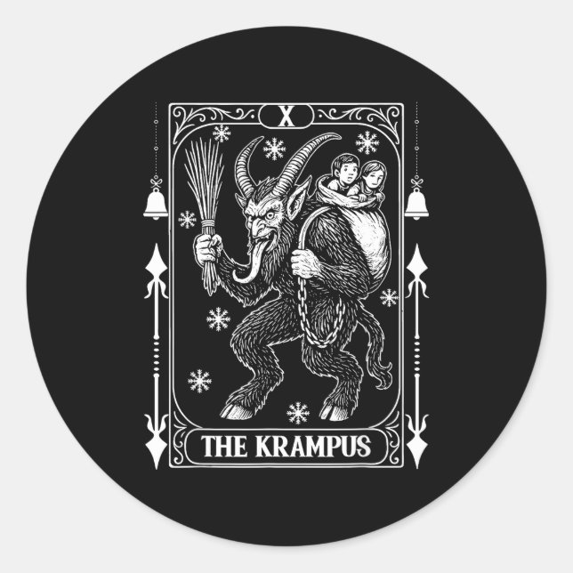 Pegatina Redonda Krampus Tarot Card Design Christmas Season Evil Pa (Anverso)