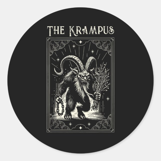 Pegatina Redonda Krampus Tarot Card Design Christmas Season Evil Pa (Anverso)