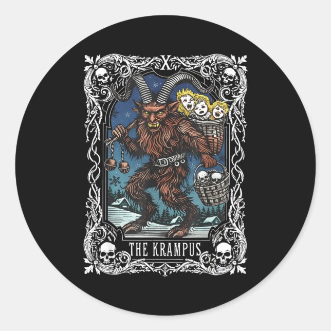 Pegatina Redonda Krampus Tarot Card Design Christmas Season Evil Pa (Anverso)