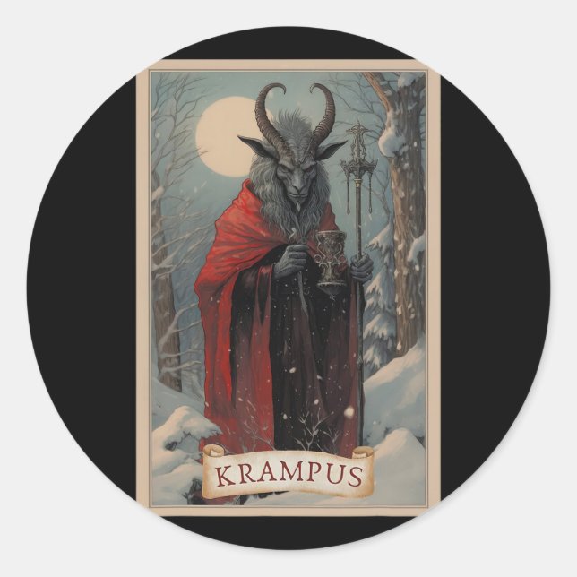 Pegatina Redonda Krampus Tarot Card Diseño Navidad (Anverso)