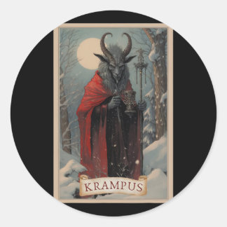 Pegatina Redonda Krampus Tarot Card Diseño Navidad