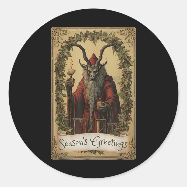 Pegatina Redonda Krampus Tarot Navidades de diseño de tarjetas Seas (Anverso)