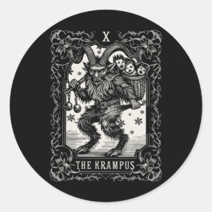 Pegatina Redonda Krampus Tarot Navidades de diseño de tarjetas Seas