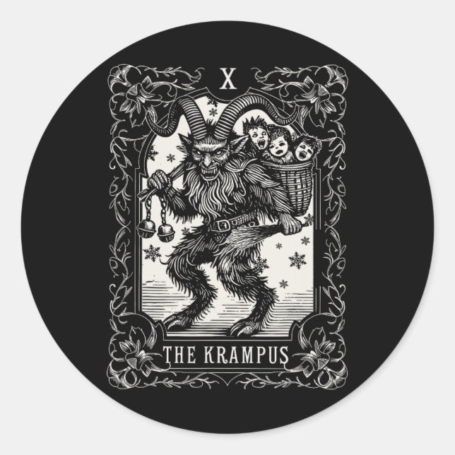 Pegatina Redonda Krampus Tarot Navidades de diseño de tarjetas Seas (Anverso)