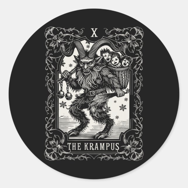 Pegatina Redonda Krampus Tarot Navidades de diseño de tarjetas Seas (Anverso)