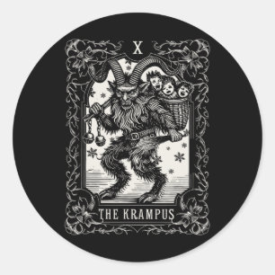 Pegatina Redonda Krampus Tarot Navidades de diseño de tarjetas Seas