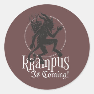 Pegatina Redonda Krampus viene de vacaciones de Navidad