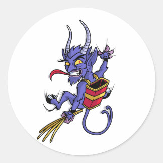 Pegatina Redonda Krampus viene navidades caricaturista del personaj