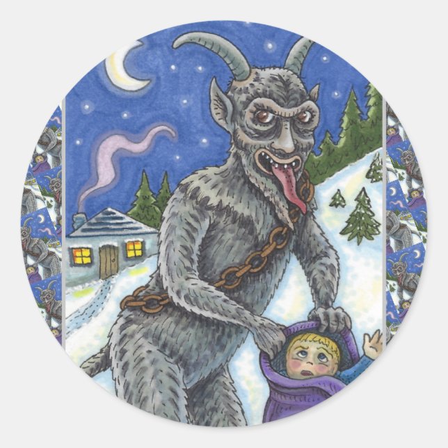 PEGATINA REDONDA KRAMPUS Y NIÑOS PEQUEÑOS, HISTORIA DE NAVIDADES AS (Anverso)