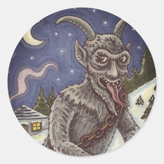 PEGATINA REDONDA KRAMPUS Y NIÑOS PEQUEÑOS, HISTORIA DE NAVIDADES AS (Anverso)