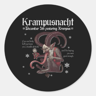 Pegatina Redonda Krampusnacht Monstruo de Navidad Krampus Amante Fe