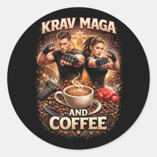 Pegatina Redonda Krav Maga y Café