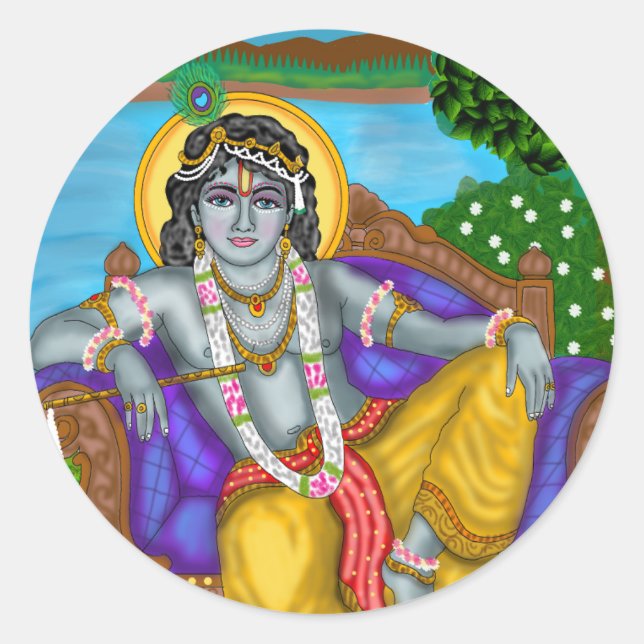 Pegatina Redonda Krishna Sticker (Anverso)