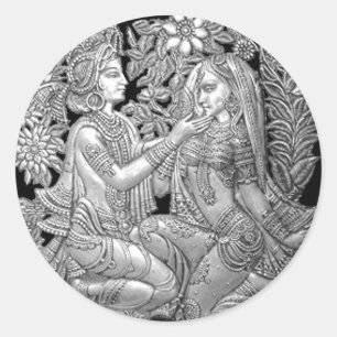Pegatina Redonda Krishna y Radha