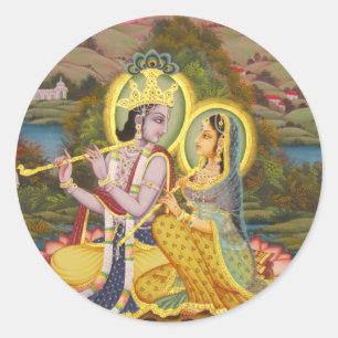 Pegatina Redonda Krishna y Radha en loto