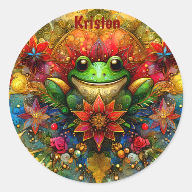 Pegatina Redonda KRISTEN ~ Navidades SHINY FROG ~ (Anverso)