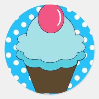 Pegatina Redonda KRW Berry Blue Cupcake con puntos de polka