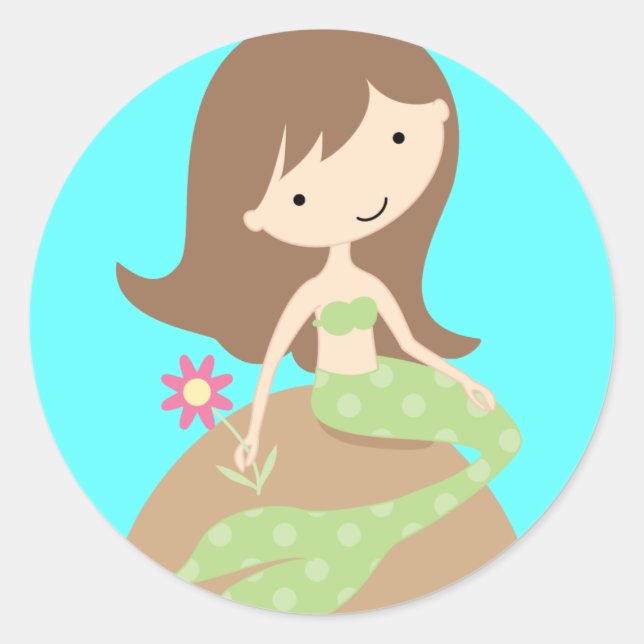 Pegatina Redonda KRW Cuta sirena verde (Anverso)