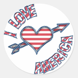 Pegatina Redonda KRW I Love America Heart Stars and Stripes