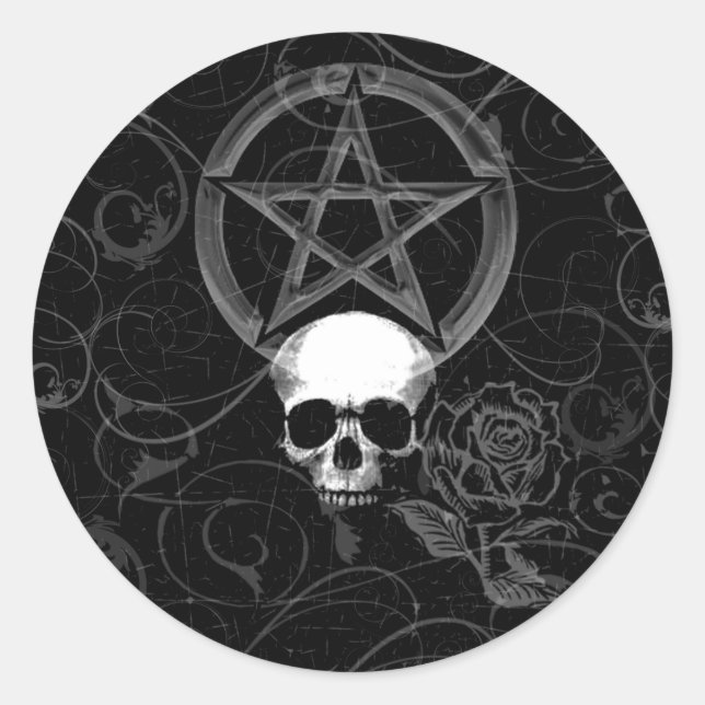 Pegatina Redonda KRW Pagan Grunge Skull (Anverso)