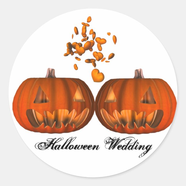 Pegatina Redonda KRW Pumpkin Love Halloween Boda (Anverso)