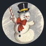 Pegatina Redonda KRW Vintage Happy Snowman Christmas Sticker<br><div class="desc">KRW Vintage Happy Snowman Christmas Sticker</div>