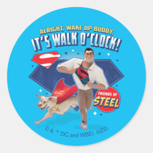 Pegatina Redonda Krypto y Superman - ¡Es Walk O'Clock!
