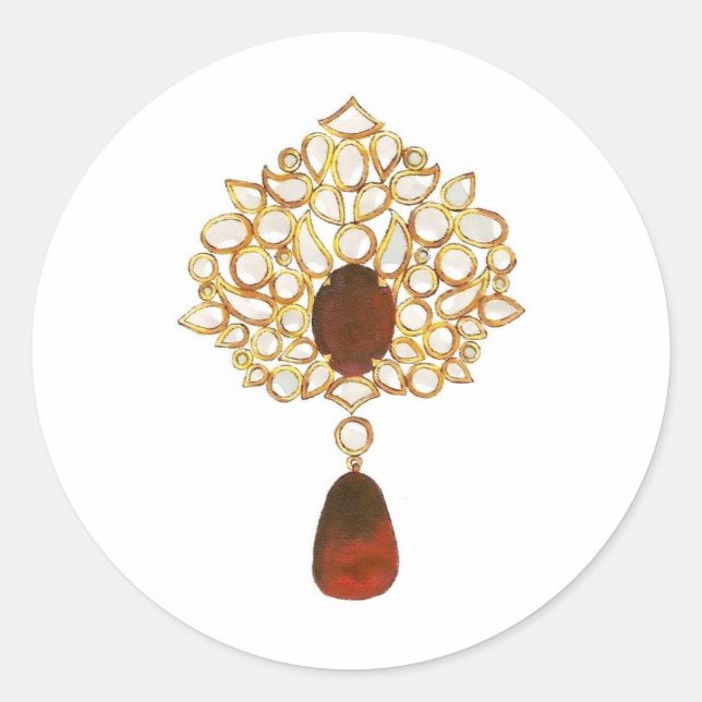 Pegatina Redonda Kundan y ruby brooch (Anverso)