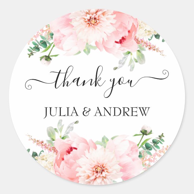 Pegatina Redonda Kundenspezifisch "Thank you!" floral, schön (Anverso)