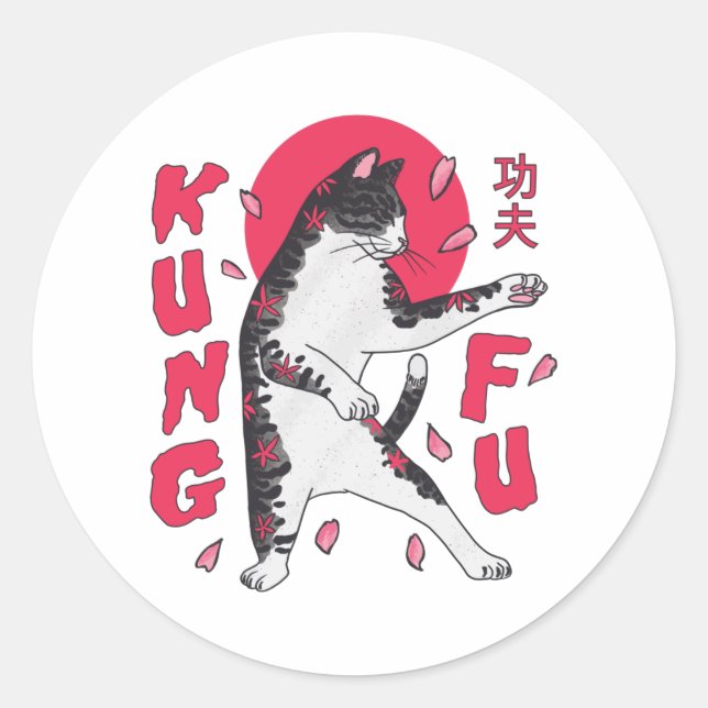 Pegatina Redonda Kung Fu Cat (Anverso)