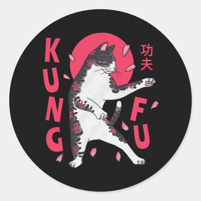 Pegatina Redonda Kung Fu Cat (Anverso)