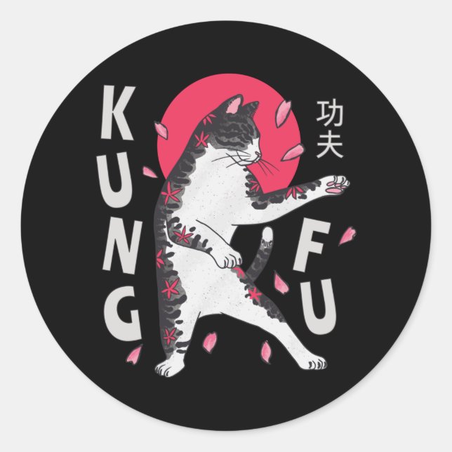 Pegatina Redonda Kung Fu Cat (Anverso)