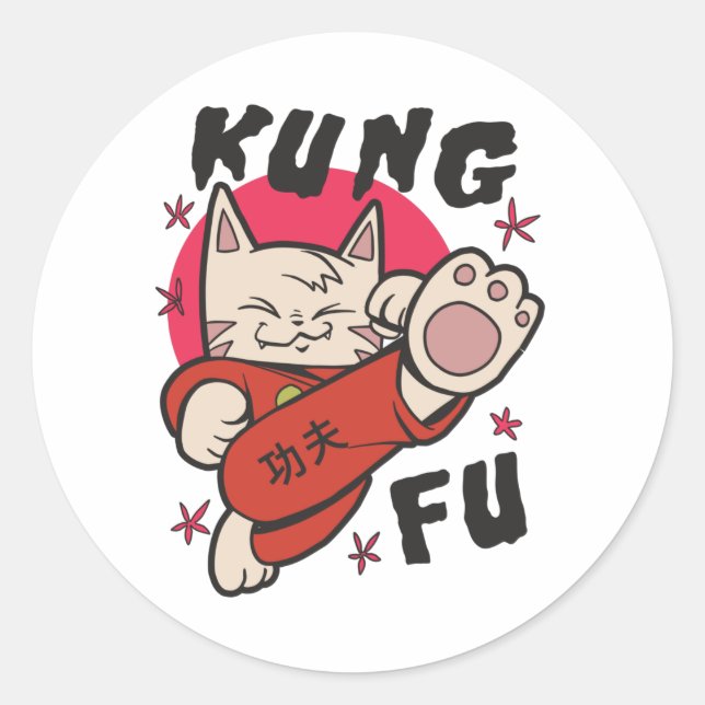 Pegatina Redonda Kung Fu Cat (Anverso)
