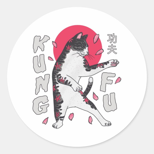 Pegatina Redonda Kung Fu Cat (Anverso)